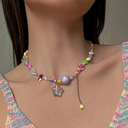 Boho Candy Star Beaded Chain Necklace - Colourful  Vacation Accessory